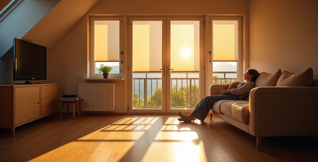 Dachgeschosswohnung mit automatisch gesteuerten Jalousien bei Sonneneinstrahlung