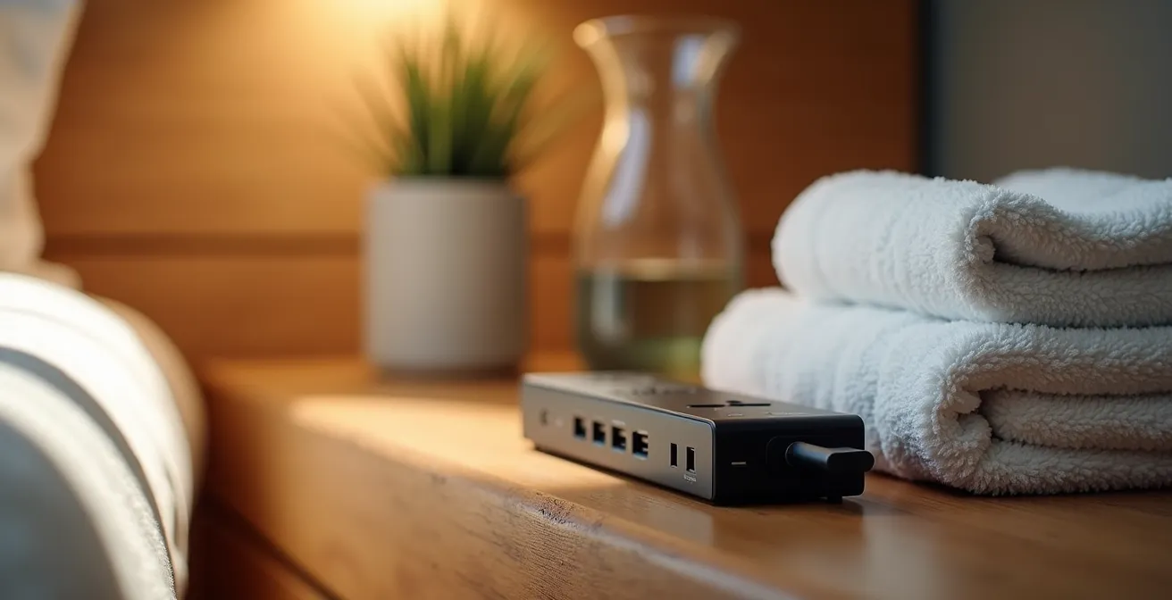 Nachttisch mit durchdachten Gäste-Essentials im Gästezimmer