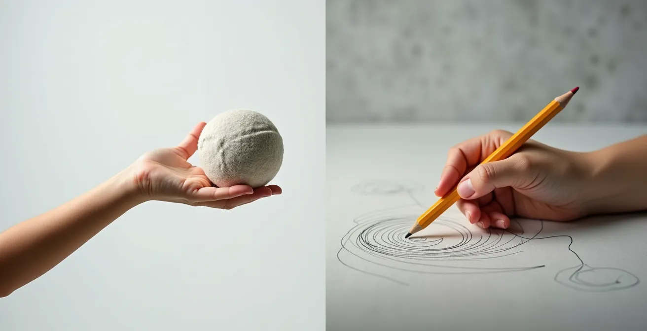 Kind übt Ballwerfen und zeigt dabei die Verbindung zwischen Grob- und Feinmotorik