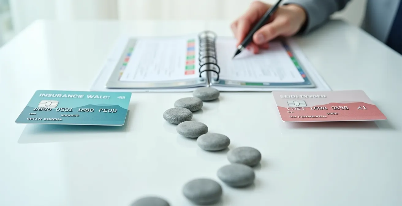 Zeitlicher Ablauf eines Krankenkassenwechsels in Deutschland visualisiert mit zwei Versicherungskarten und einem Kalender.
