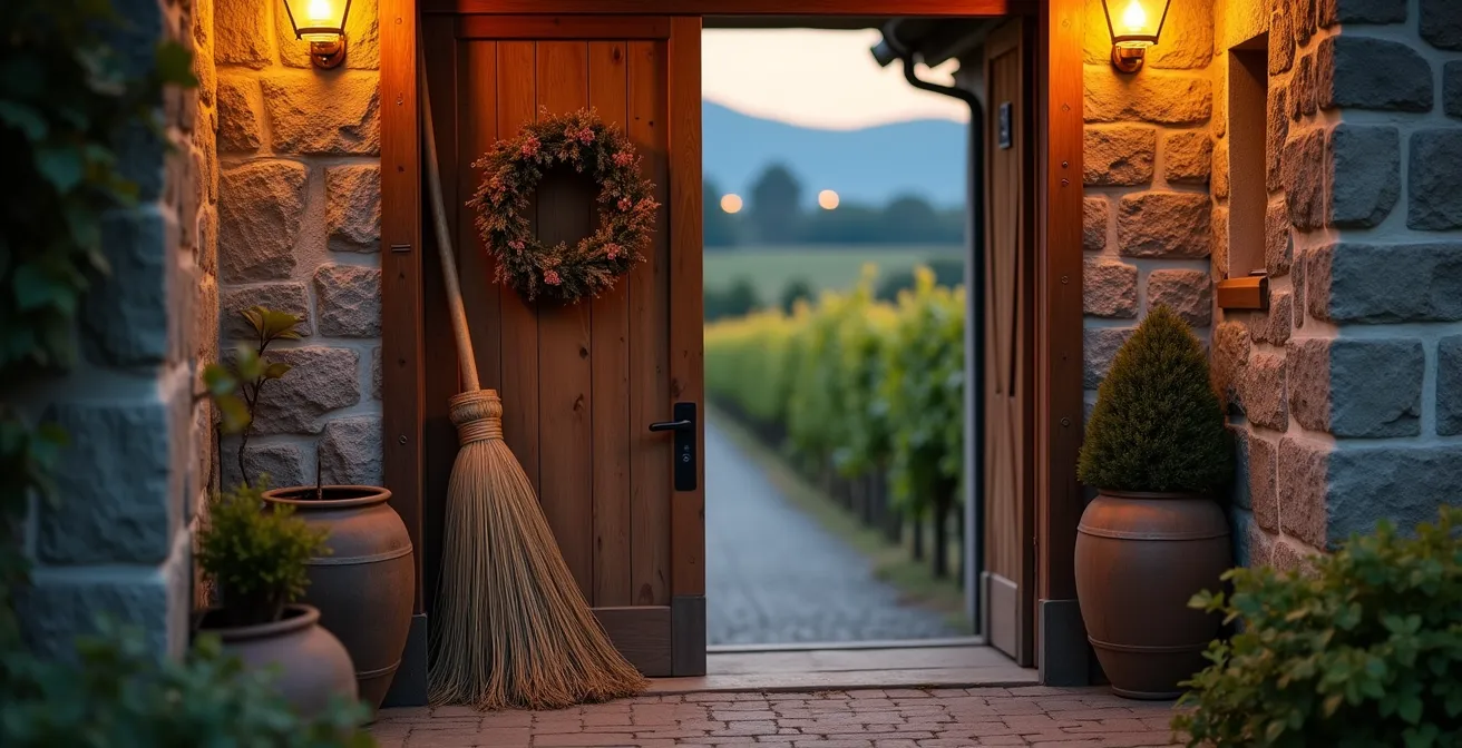 Rustikale Strausswirtschaft an der Mosel mit traditionellem Besen am Eingang