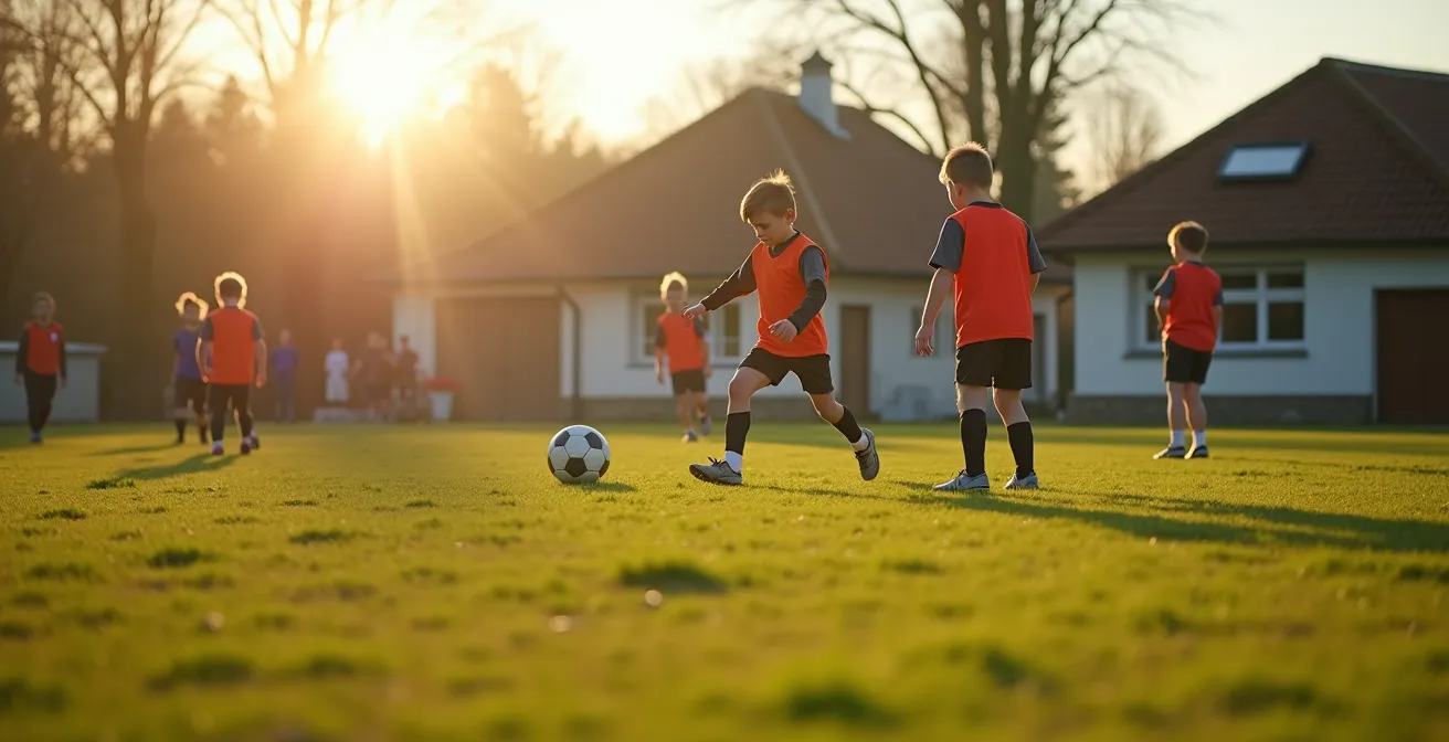 Kinder verschiedener Rollen beim Fussballtraining im deutschen Verein