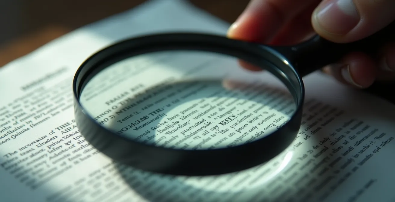 Person analysiert Vertragsunterlagen mit Lupe